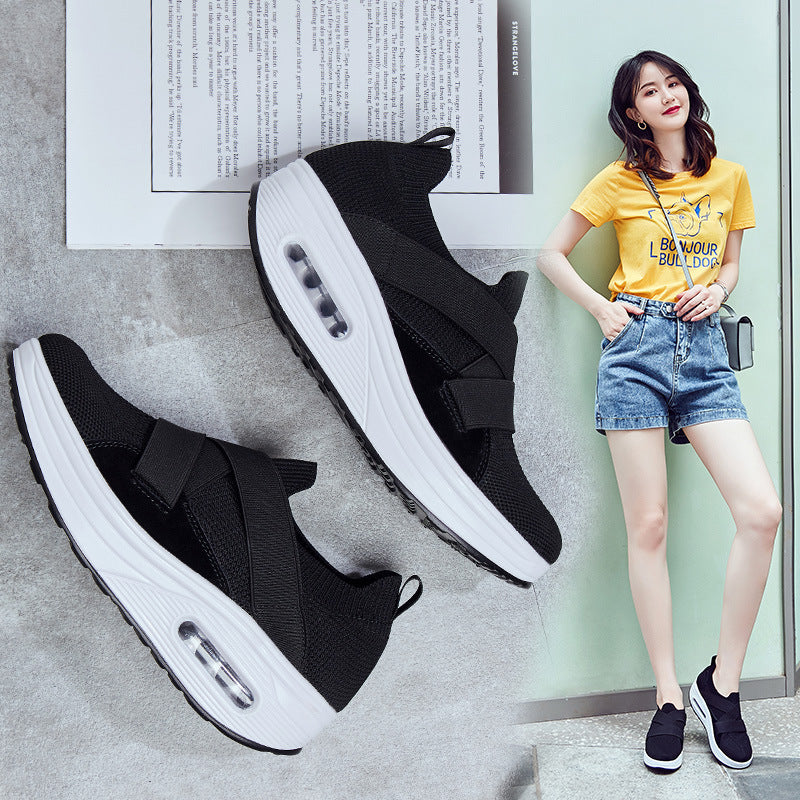 Mi Nai Ka Shake Shoes Women's Thick Sole Increase Hollow Breathable One Foot Pedal Sports Shoes Mom's Shoes Running Shoes