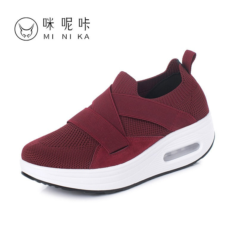 Mi Nai Ka Shake Shoes Women's Thick Sole Increase Hollow Breathable One Foot Pedal Sports Shoes Mom's Shoes Running Shoes