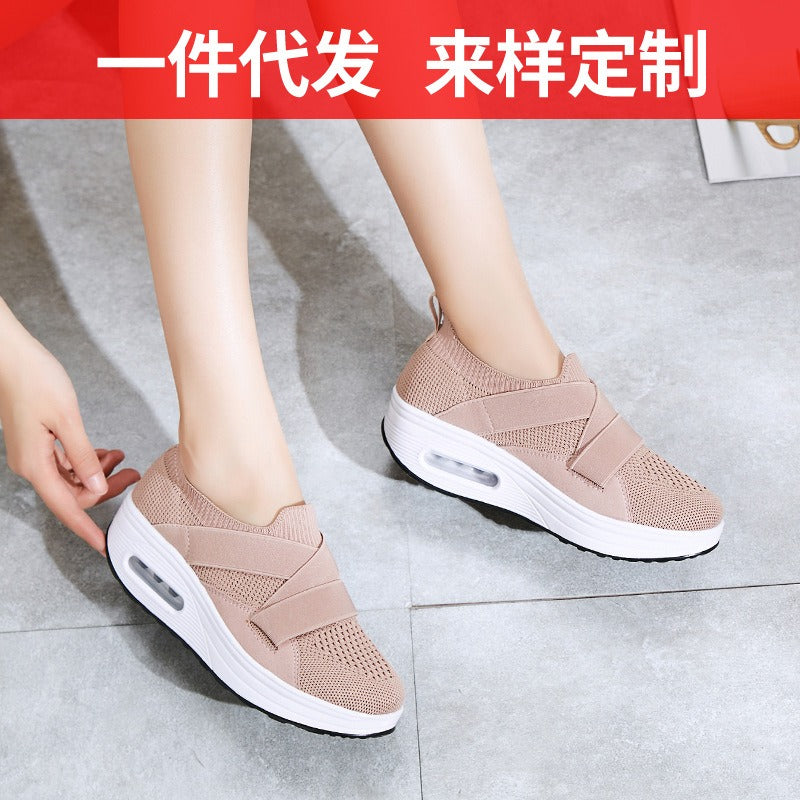 Mi Nai Ka Shake Shoes Women's Thick Sole Increase Hollow Breathable One Foot Pedal Sports Shoes Mom's Shoes Running Shoes