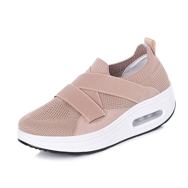 Mi Nai Ka Shake Shoes Women's Thick Sole Increase Hollow Breathable One Foot Pedal Sports Shoes Mom's Shoes Running Shoes