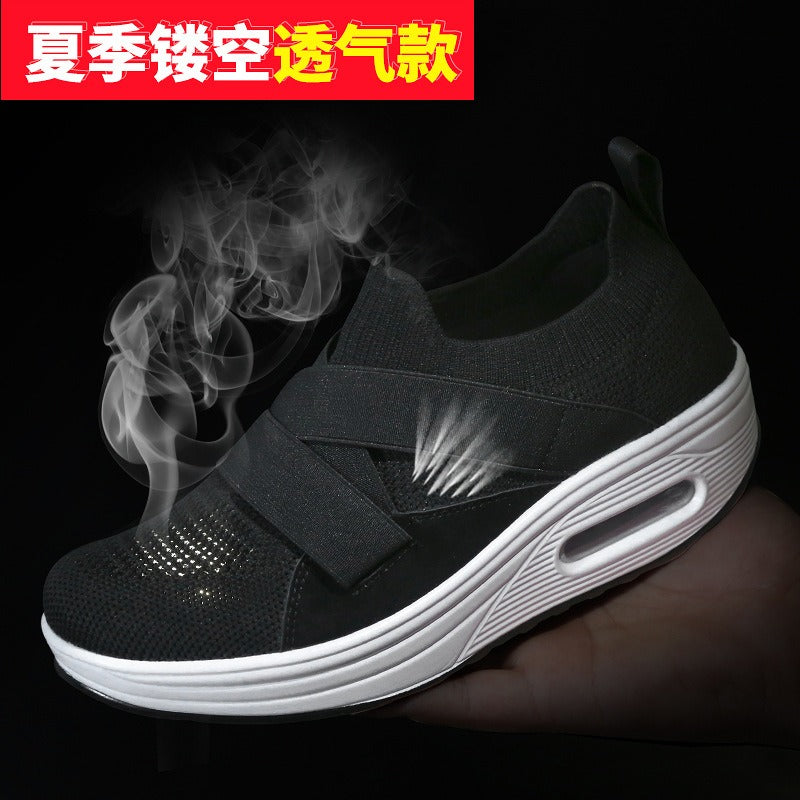 Mi Nai Ka Shake Shoes Women's Thick Sole Increase Hollow Breathable One Foot Pedal Sports Shoes Mom's Shoes Running Shoes