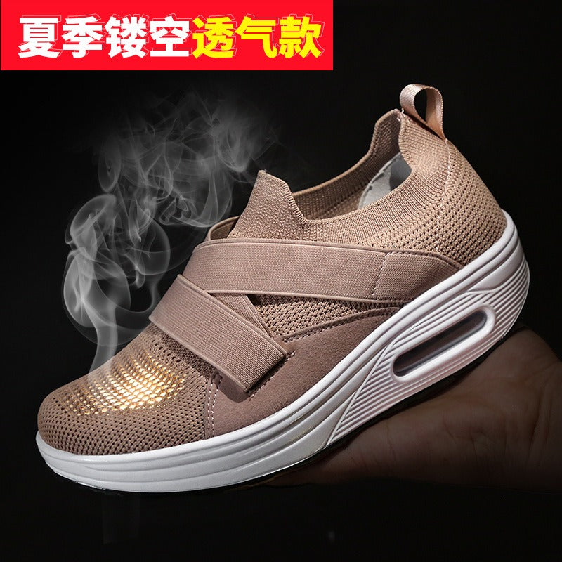 Mi Nai Ka Shake Shoes Women's Thick Sole Increase Hollow Breathable One Foot Pedal Sports Shoes Mom's Shoes Running Shoes