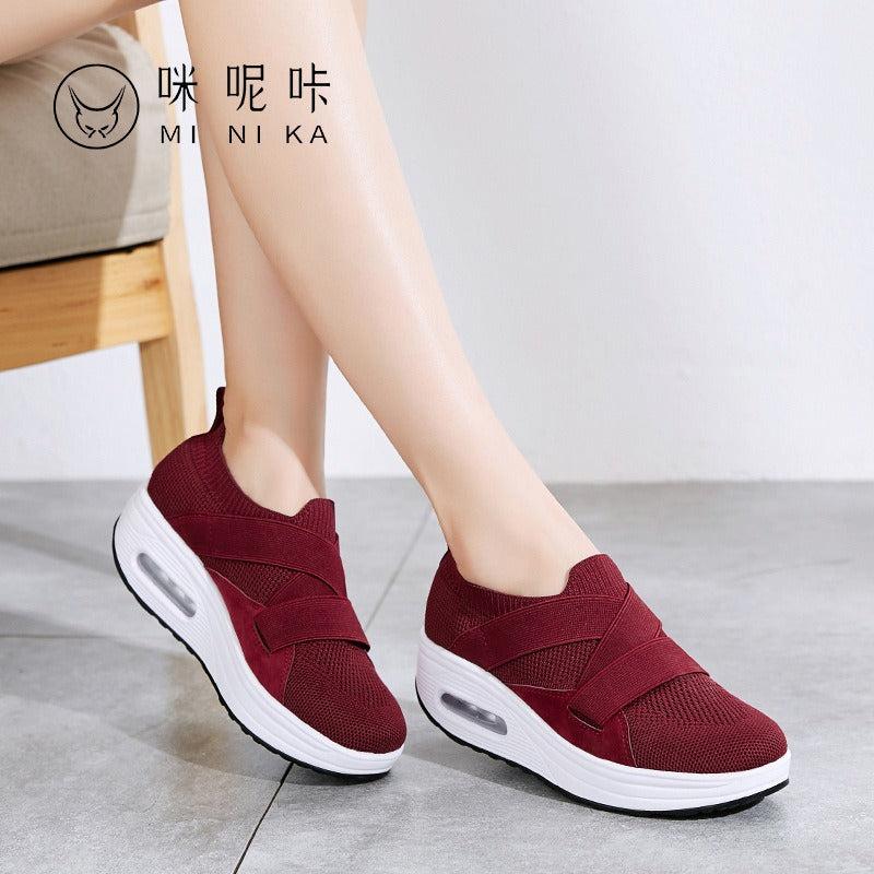 Mi Nai Ka Shake Shoes Women's Thick Sole Increase Hollow Breathable One Foot Pedal Sports Shoes Mom's Shoes Running Shoes