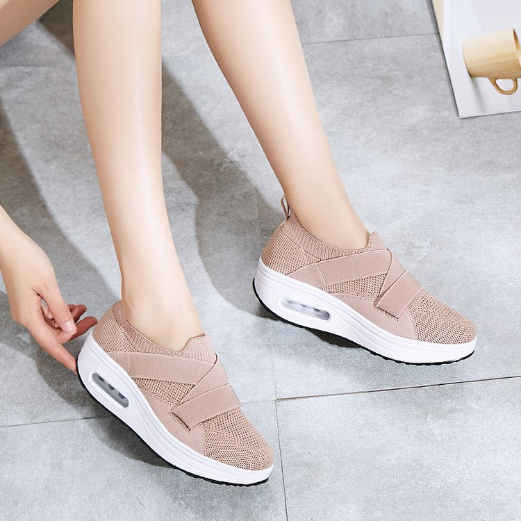 Mi Nai Ka Shake Shoes Women's Thick Sole Increase Hollow Breathable One Foot Pedal Sports Shoes Mom's Shoes Running Shoes