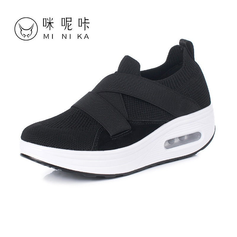 Mi Nai Ka Shake Shoes Women's Thick Sole Increase Hollow Breathable One Foot Pedal Sports Shoes Mom's Shoes Running Shoes