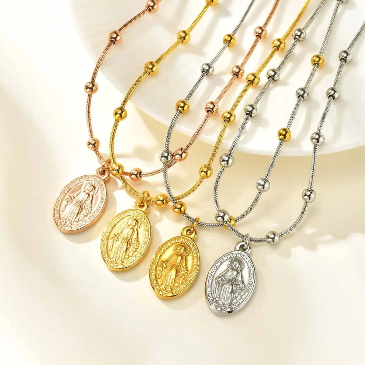 Vnox Holy Virgin Mary Rosary Necklaces For Women, Stainless Steel Chain With Cross Tail, Religion Prayer Jewelry Gift