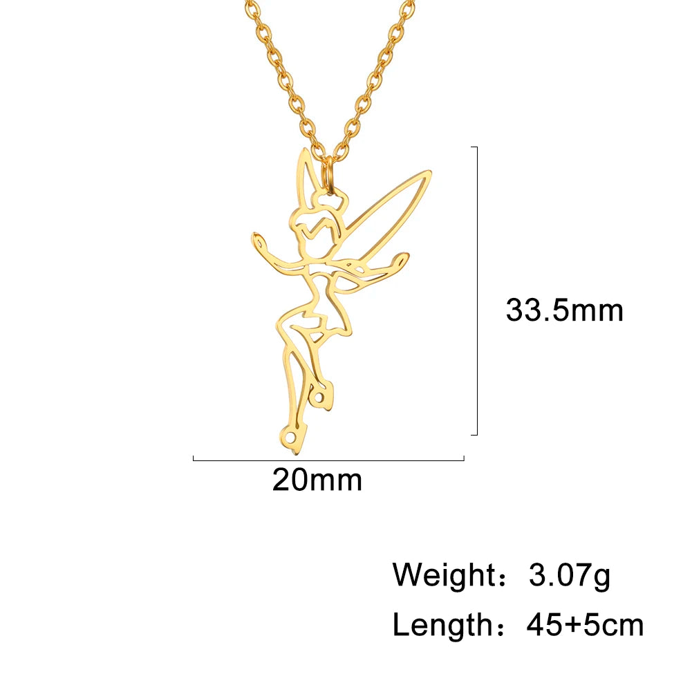 My Shape Flower Fairy Elf Necklace For Women  Cute Angel Wings Stainless Steel Hollow Pendant Fashion Jewelry Choker Gift