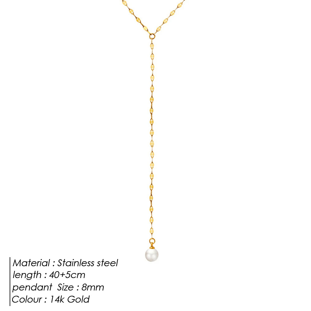 EMANCO Imitation Pearl Y Stainless Steel Clavicle Necklaces Round Pearl Wedding Necklaces