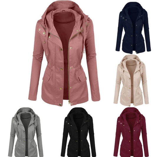 Solid Color Lapel Biker Jacket for Women